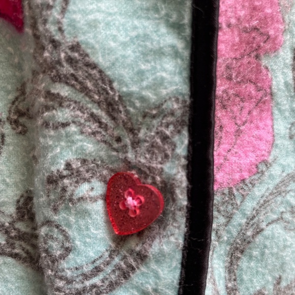 Betsey Johnson Pajama Set Youth S Blue Pink Floral Button Up Drawstring Pants - Picture 4 of 7